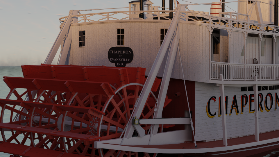 Green River Steamboat Chaperon: Sternwheel view - Rendering by Jens Mittelbach, CC BY 4.0